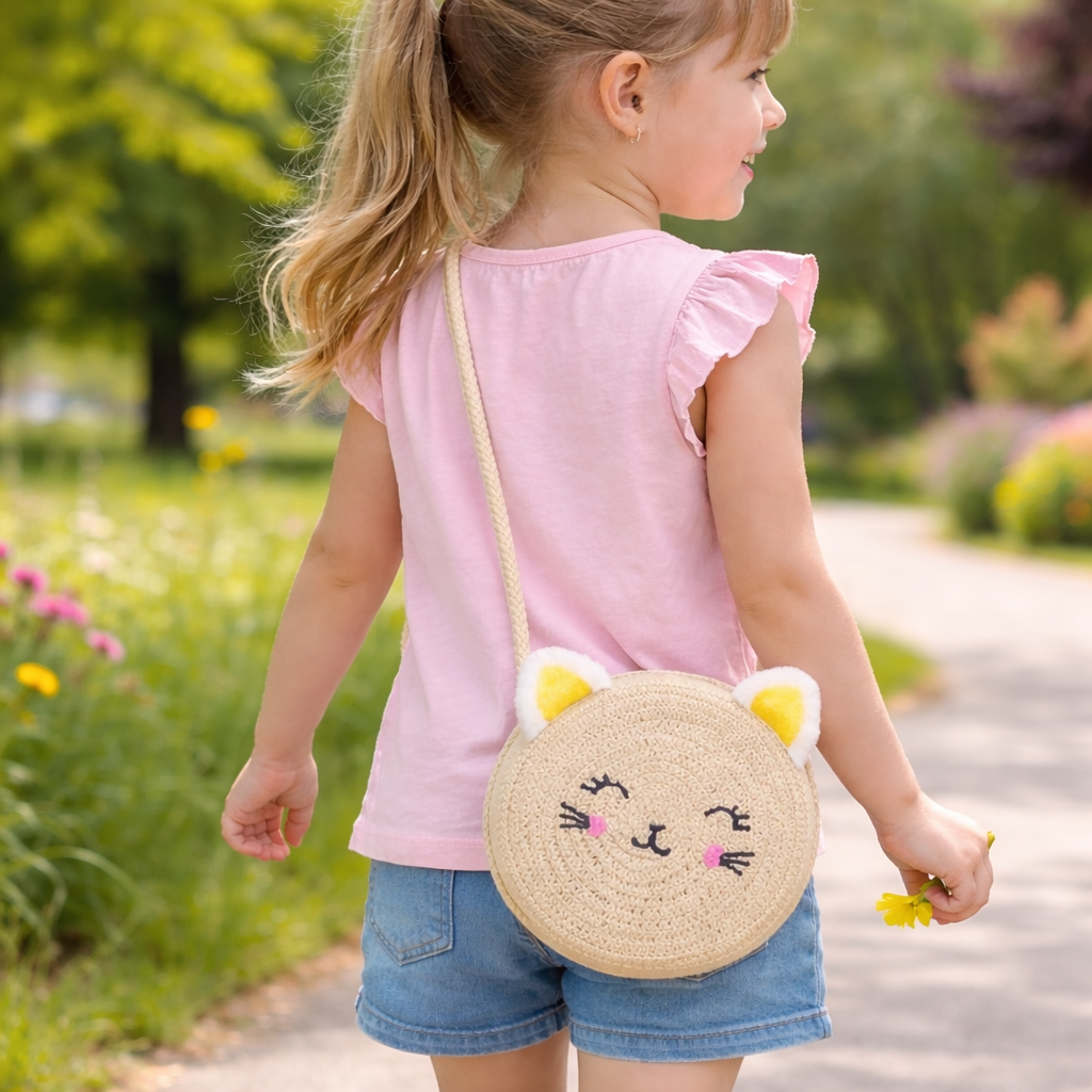Bolso Infantil Redondo con Diseño de Gatito , 12x12x7 cm, 51748
