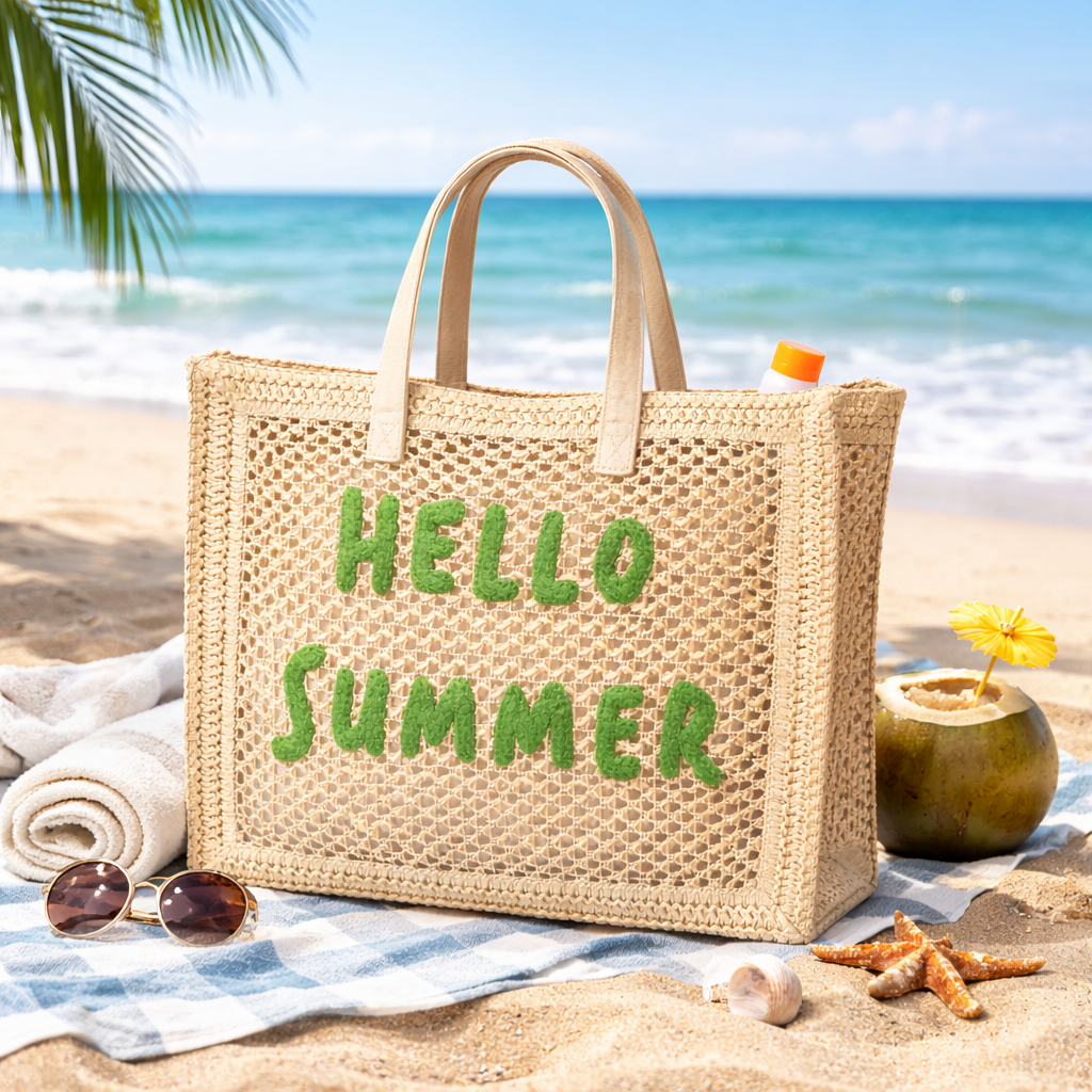 Bolso de Playa Trenzado 39x33x15 cm, Colores Diferentes, 54197