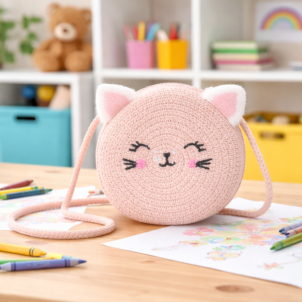 Bolso Infantil Redondo con Diseño de Gatito , 12x12x7 cm, 51748