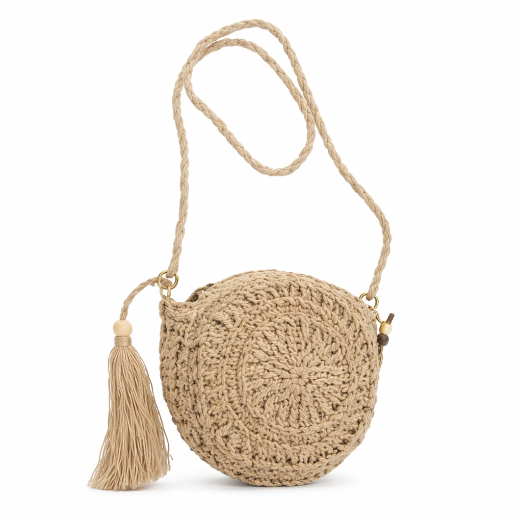 Bolso Redondo Mujer de Fibra Natural 22x4x22 cm, 3 Colores, 54875