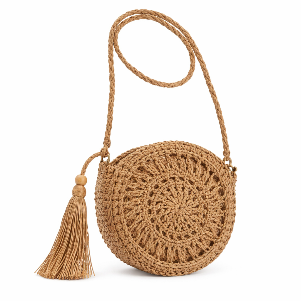 Bolso Redondo Mujer de Fibra Natural 22x4x22 cm, 3 Colores, 54875