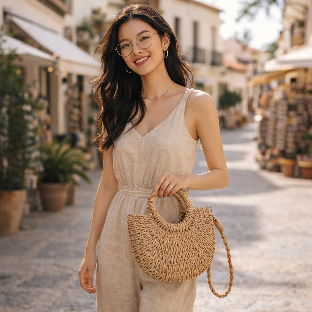 Bolso Mujer Elegante Fibra Natural 24x10x34 cm, 54859
