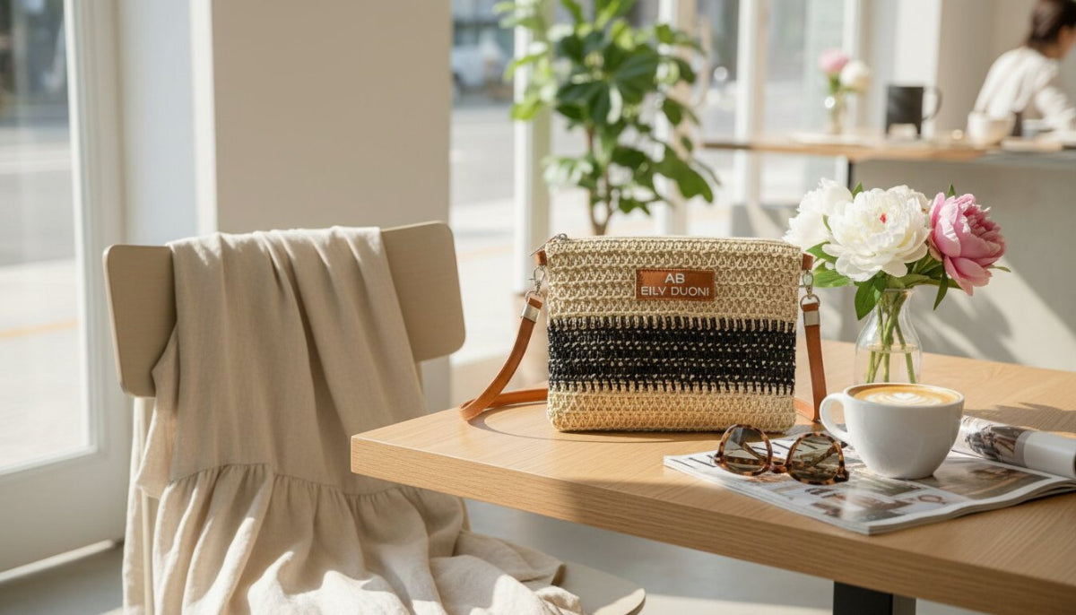 Bolso de Mano de Rafia Tejida para Mujer, 27x20cm, Colores Diferentes