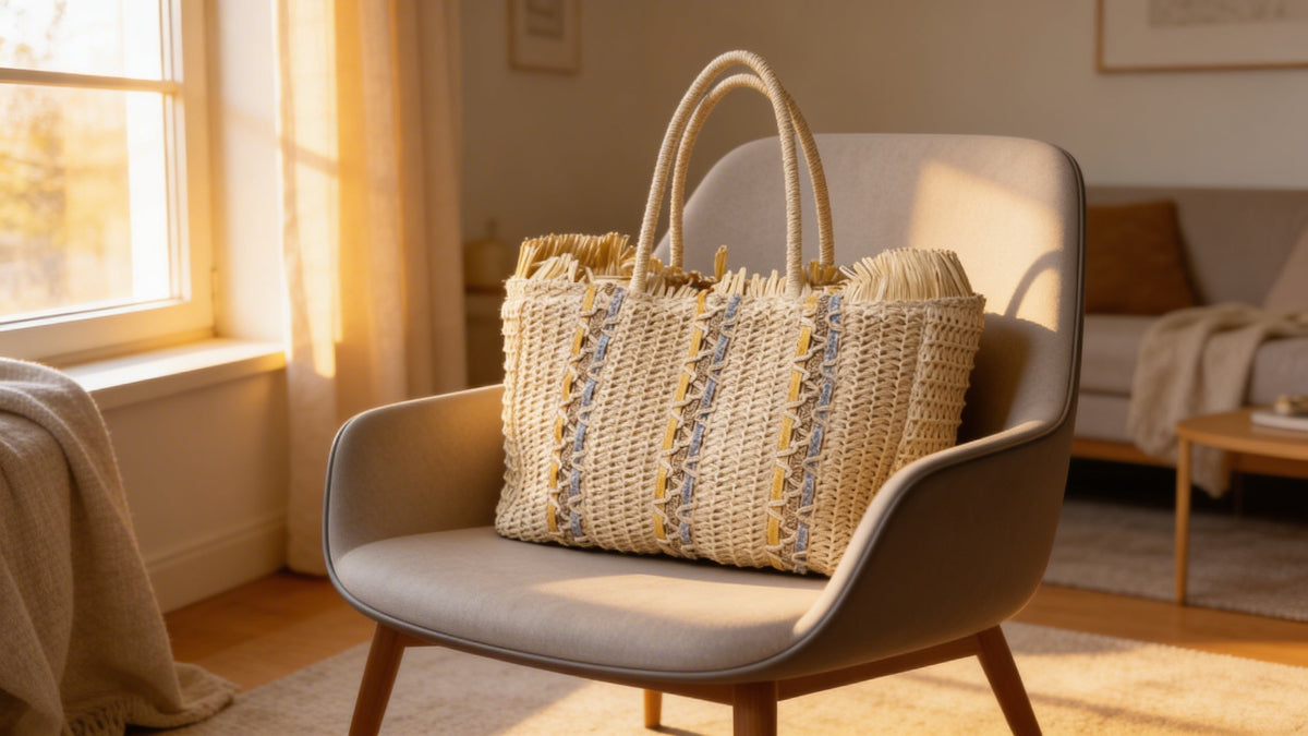 Bolso Tote de Paja Tejida para Mujer, 2 Variantes