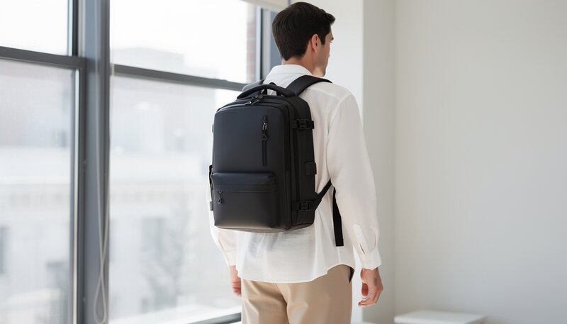 Mochila de Viaje Con Compartimento para Botellas, Color Negro