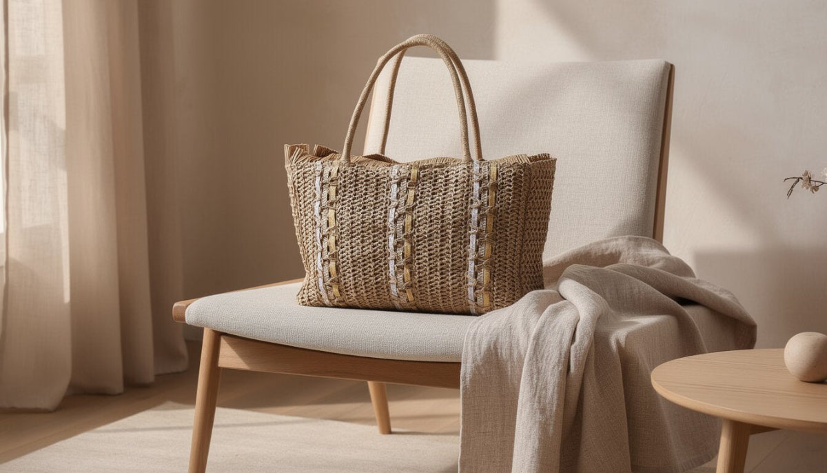 Bolso Tote de Paja Tejida para Mujer, 2 Variantes