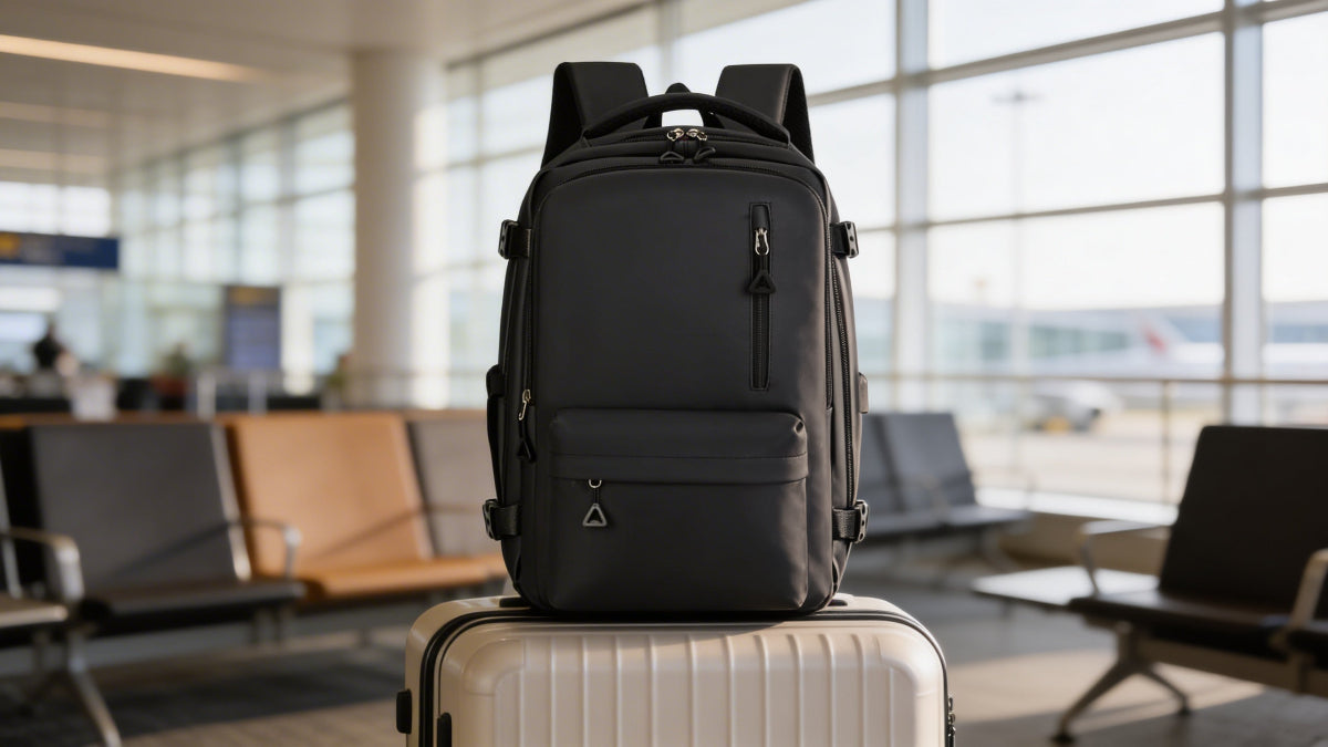 Mochila de Viaje Con Compartimento para Botellas, Color Negro